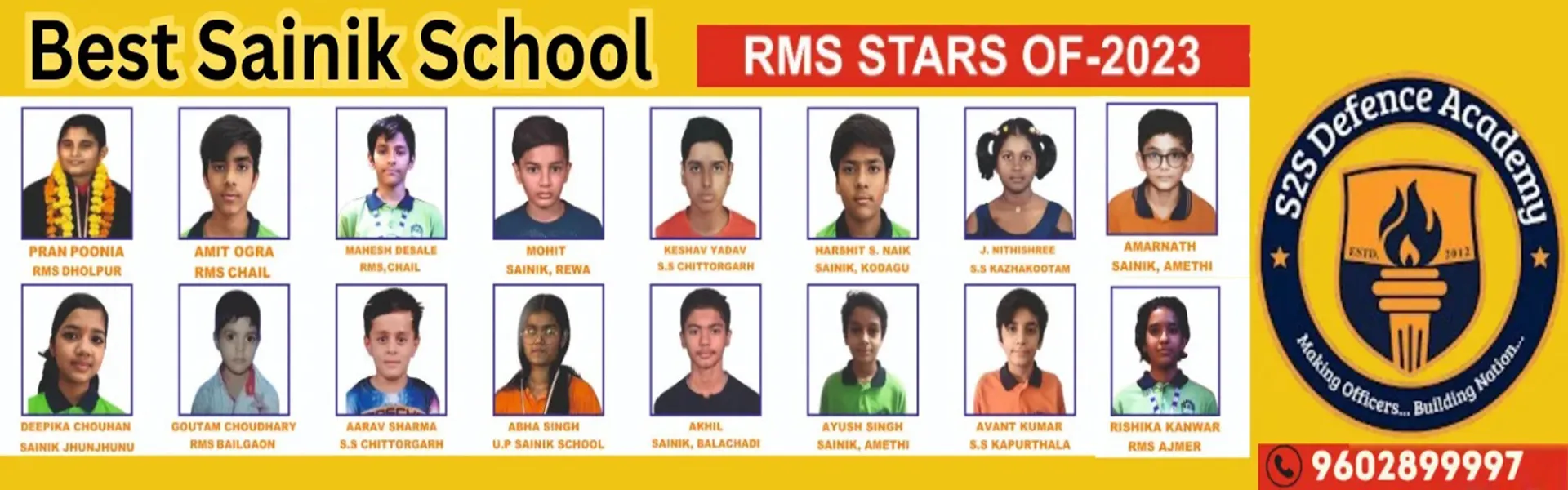 RMS Stars of 2023 | Best Sainik School & Military School Coaching Results – S2S Defence Academy